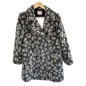 LOFT Coat MP M Medium Petite Leopard Animal Print Asymmetric Zipper Wool Blend
